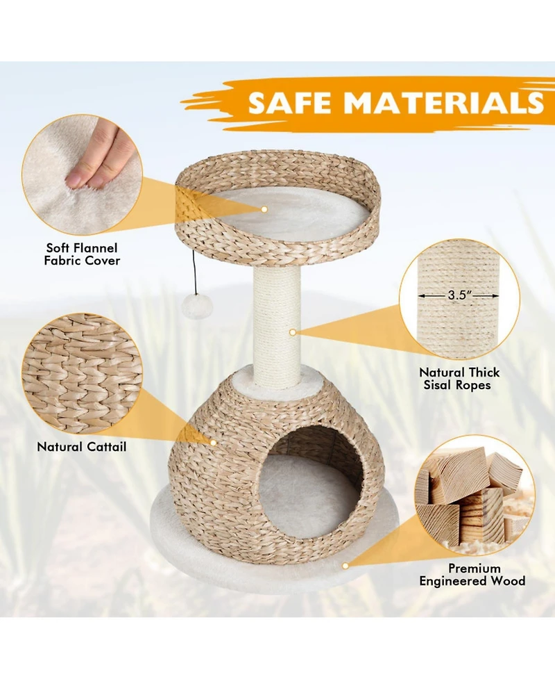 Hongge Hand-Made 28 Inch Cat Tree Tower with Jump Platform and Sisal Scratching Post