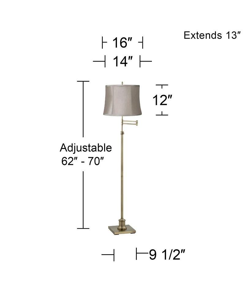 360 Lighting Swing Arm Floor Lamp Adjustable Height 70" Tall Antique Brass Taupe Fabric Drum Shade for Living Room Reading Bedroom
