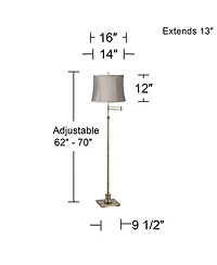 360 Lighting Swing Arm Floor Lamp Adjustable Height 70" Tall Antique Brass Taupe Fabric Drum Shade for Living Room Reading Bedroom