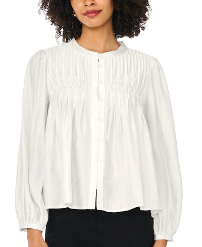Macy's Women's Button-Front Long-Sleeve Crewneck Blouse