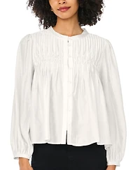 Macy's Women's Button-Front Long-Sleeve Crewneck Blouse