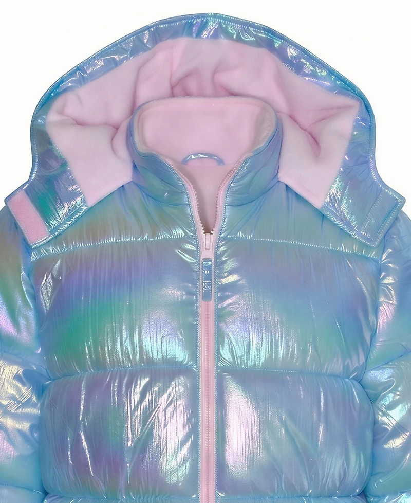 Kensie Girl Girls' 5-16 Iridescent Puffer Jacket with Knit Hat, 2-Piece Set