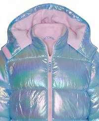 Kensie Girl Girls' 5-16 Iridescent Puffer Jacket with Knit Hat, 2-Piece Set