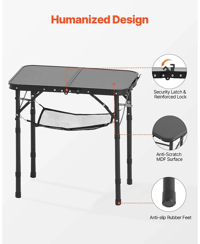 Sevorley Adjustable Height Folding Camping Table with Mesh Layer and Carry Handle