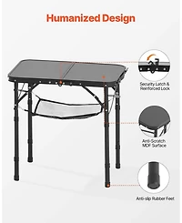 Sevorley Adjustable Height Folding Camping Table with Mesh Layer and Carry Handle