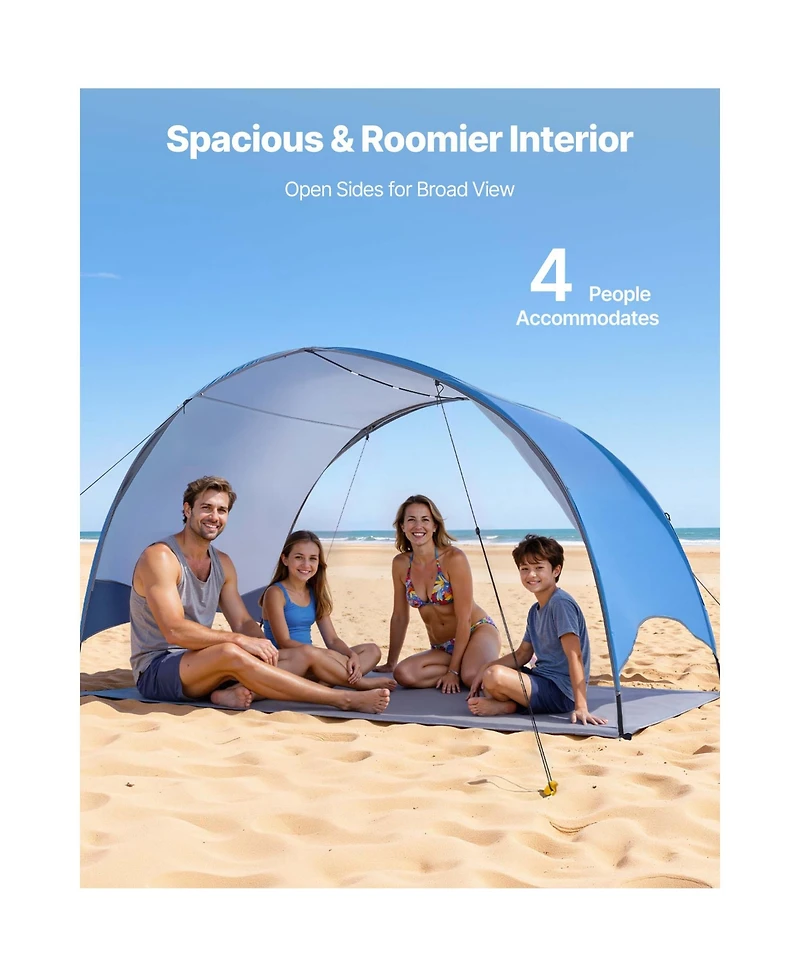 Sevorley 4-Person Beach Tent Sun Shelter with Upf 50 Plus Canopy