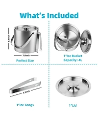 Piscifun Double Wall Insulated Stainless Steel Ice Bucket with Lid and Tongs for Parties Home Bar
