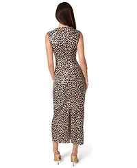 Bebe Women's Sequin Leopard-Print Mock-Neck Dress