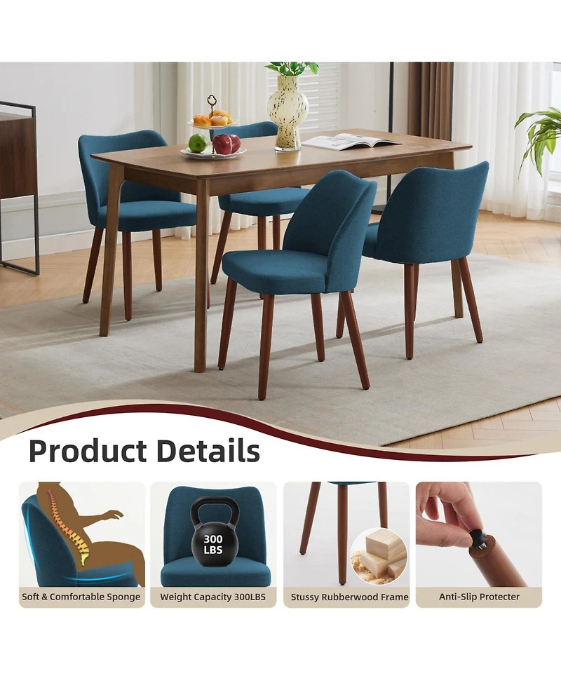 homfan 4 Set of Upholstered Dining Chairs, Thick Cushioned Seat, Sturdy Wooden Legs with Leveling Feet, Modern Kitchen, Room Chairs