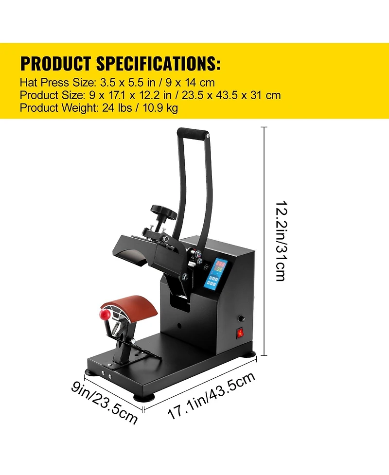 Sevorley Curved Hat Heat Press, Clamshell with Digital Timer Control