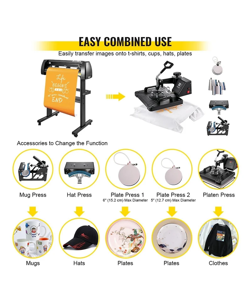 Sevorley 8-in-1 Heat Press Sublimation Machine with 53 Inch Vinyl Cutter Plotter Kit