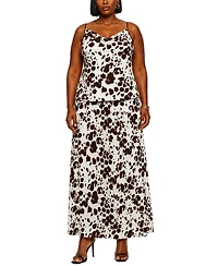 Coin 1804 Plus Cow Print Elastic Waist Maxi Skirt