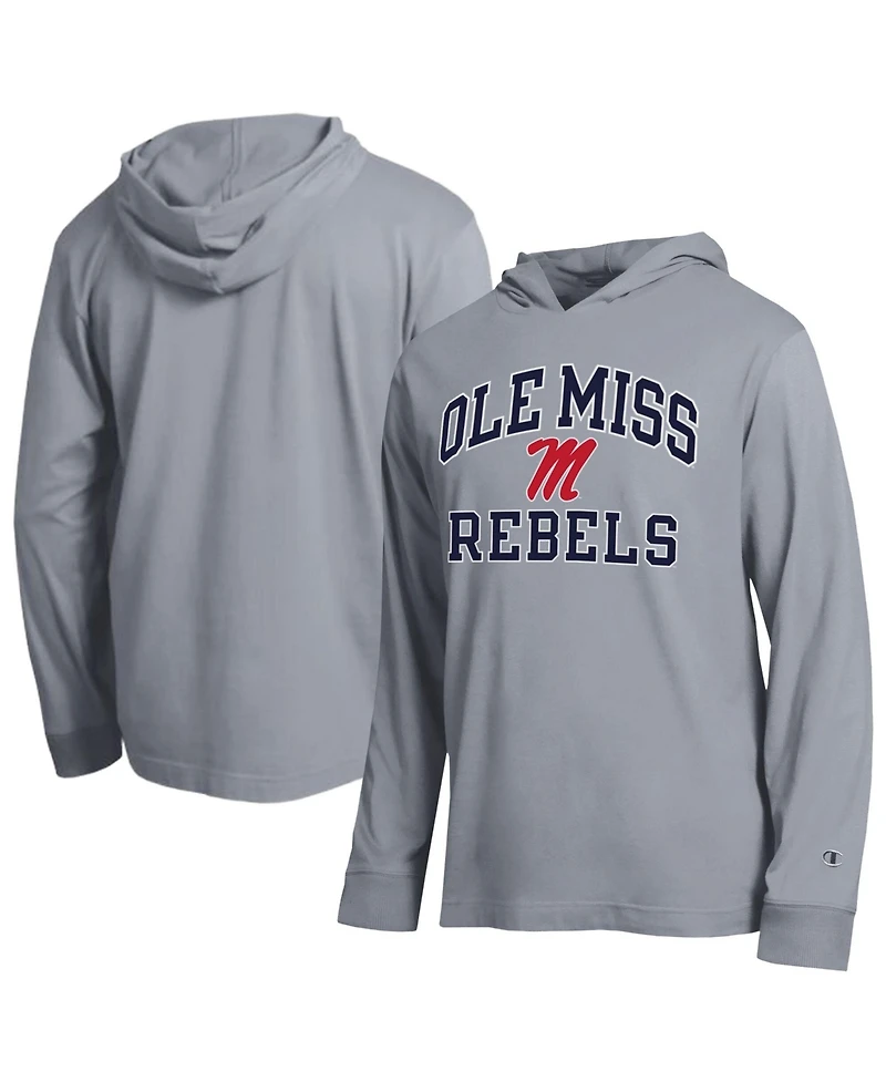 Champion Men's Heather Gray Ole Miss Rebels High Motor All-Star Long Sleeve Hooded T-Shirt
