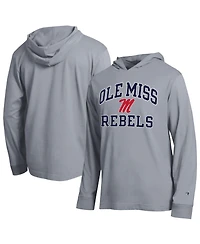 Champion Men's Heather Gray Ole Miss Rebels High Motor All-Star Long Sleeve Hooded T-Shirt