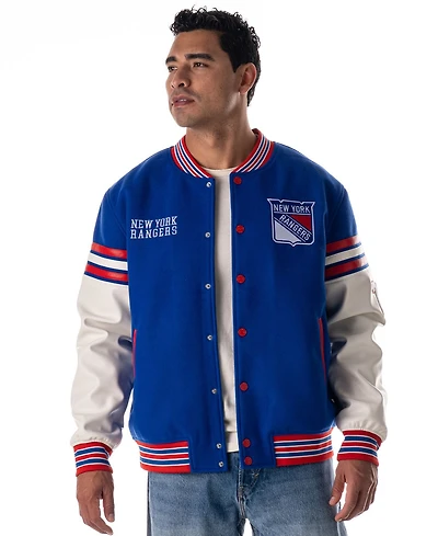 The Wild Collective Men's and Women's Blue New York Rangers Drop Shoulder Full-Snap Varsity Jacket