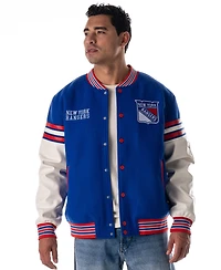 The Wild Collective Men's and Women's Blue New York Rangers Drop Shoulder Full-Snap Varsity Jacket