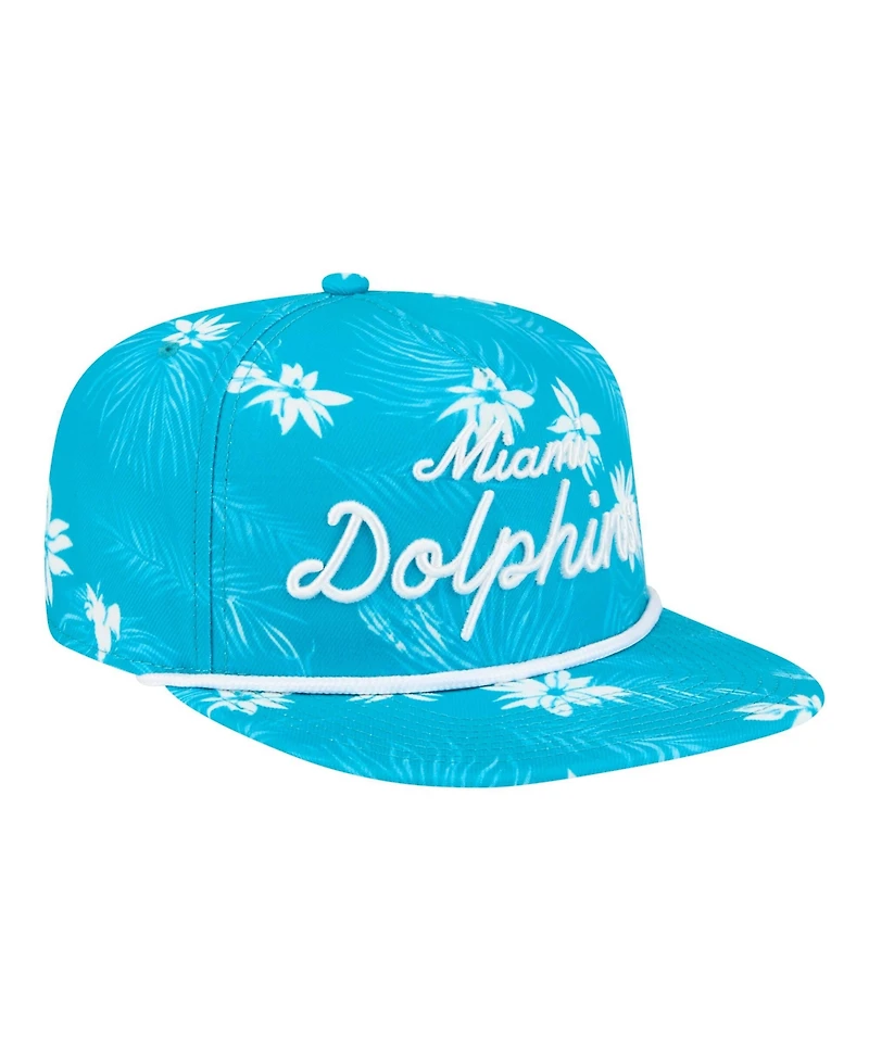 New Era Men's Aqua Miami Dolphins Palm Print A-Frame 9FIFTY Snapback Hat