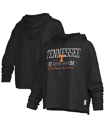 Pressbox Women's Black Tennessee Volunteers Castillo Slub Waist Length Long Sleeve Hooded T-Shirt