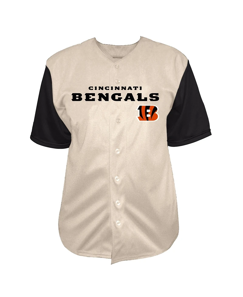 Fanatics Men's Joe Burrow Cream Cincinnati Bengals Big Tall Baseball Button-Up Shirt