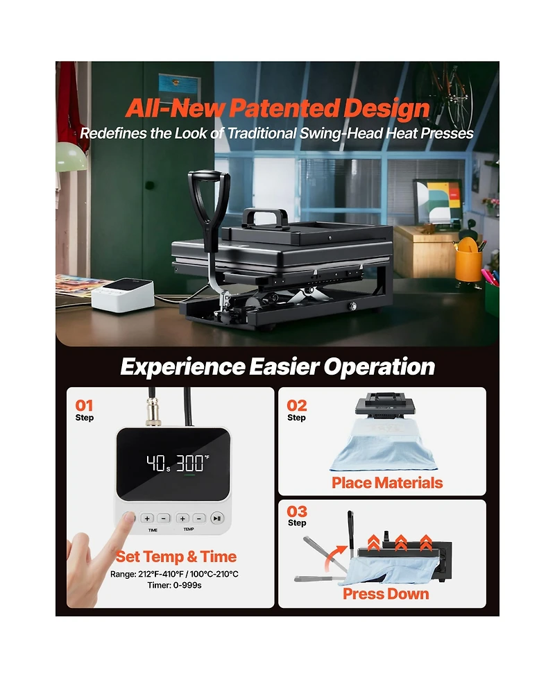 Sevorley 5-in-1 Hybrid Heat Press for Shirts, Mugs and Caps