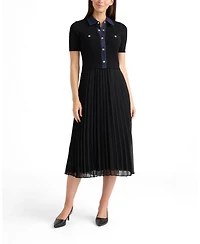 Ellen Tracy Women's Short Sleeve Twofer Dress with Pleated Skirt