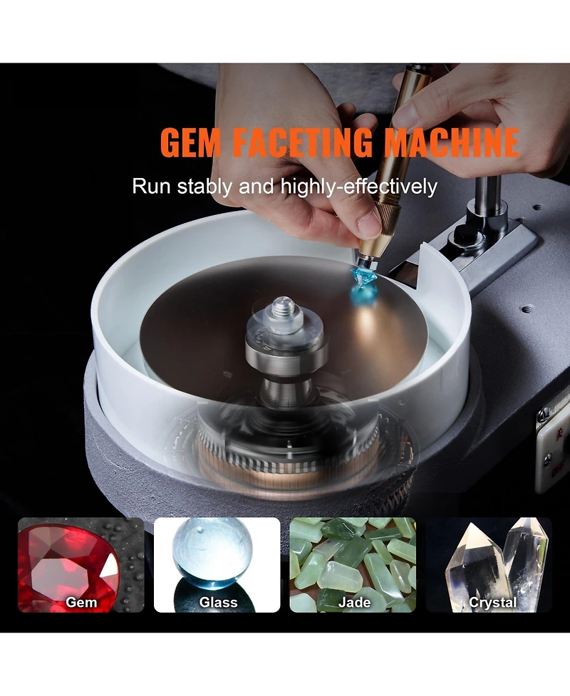 Sevorley Gem Faceting Machine, 180W 2800 Rpm Jade Grinding and Polishing Machine with Faceted Manipulator