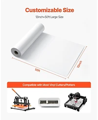 Sevorley Glossy Heat Transfer Vinyl Roll, 12 in x 50 feet Htv Iron-On