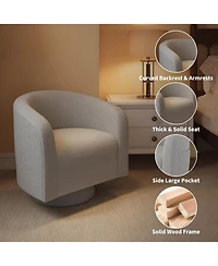 homfan Swivel Accent Chair – 360degree(s) Barrel Armchair with Wood Base, Rounded Back and Curvy Armrest, Corduroy Club Chair for Living Room