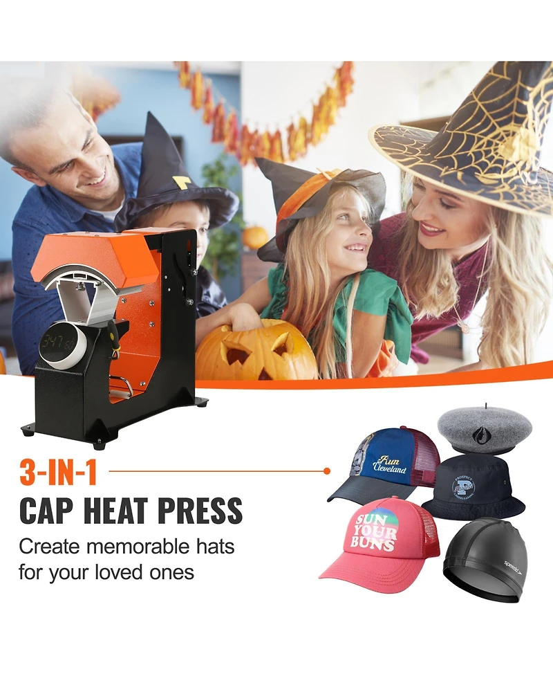 Sevorley 3-in- 1 Automatic Hat Heat Press with 3 Interchangeable Platens
