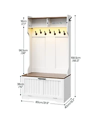 Slickblue Entryway Hall Tree with Storage Bench, Coat Rack, Shoe Shelf and Hanging Hooks