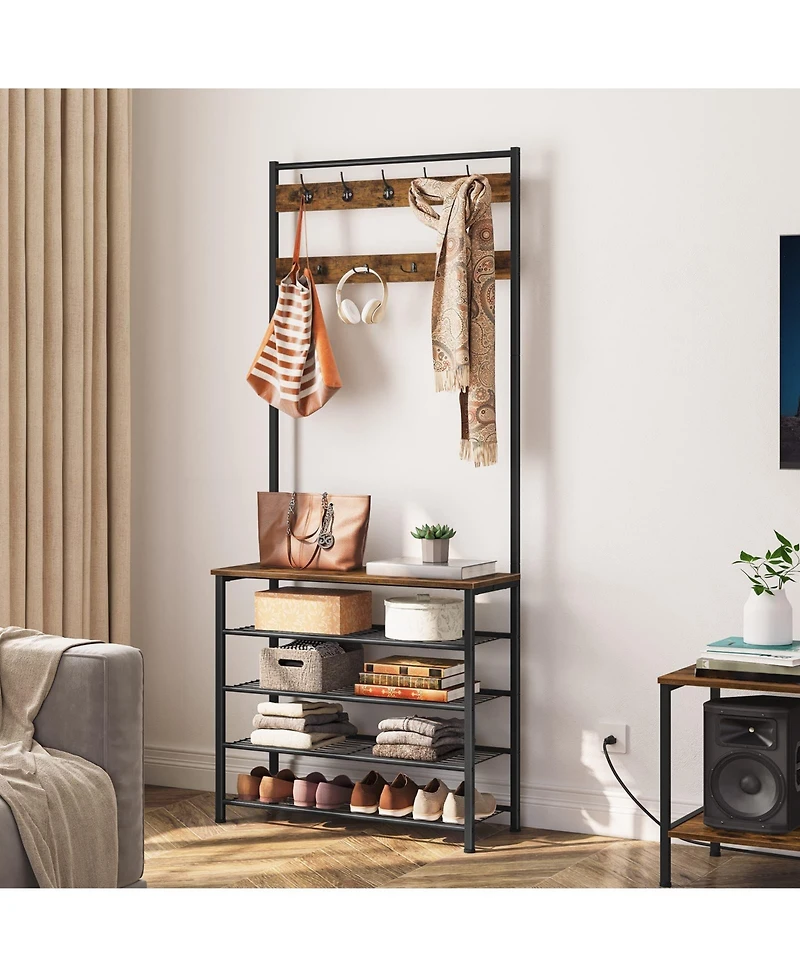 Slickblue Entryway Hall Tree with Coat Rack, Shoe Storage Bench And Multi Hook Organizer
