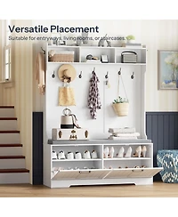 Slickblue Entryway Hall Tree with Shoe Cabinet, Coat Rack And Storage Bench for Hallway and Foyer