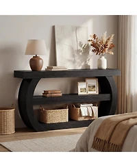 Tribesigns Farmhouse Console Table, 3-Tier Wooden Entryway Table with Storage Shelves, Long Rectangular Sofa Behind the Couch