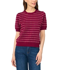 CeCe Women's Flower Pointelle Crewneck Short-Sleeve Cotton Sweater
