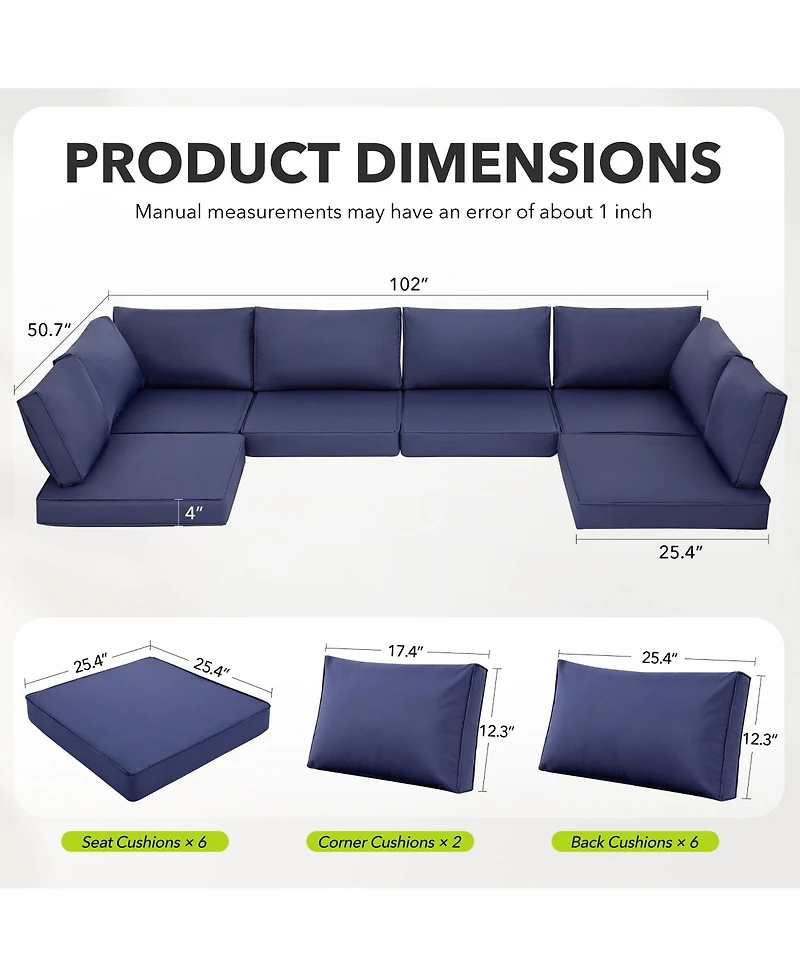 gaomon Patio Furniture Cushions Set 14-Piece,Replacement Outdoor for 6-Seat Sectional,Deep Seat Cushion Sofa