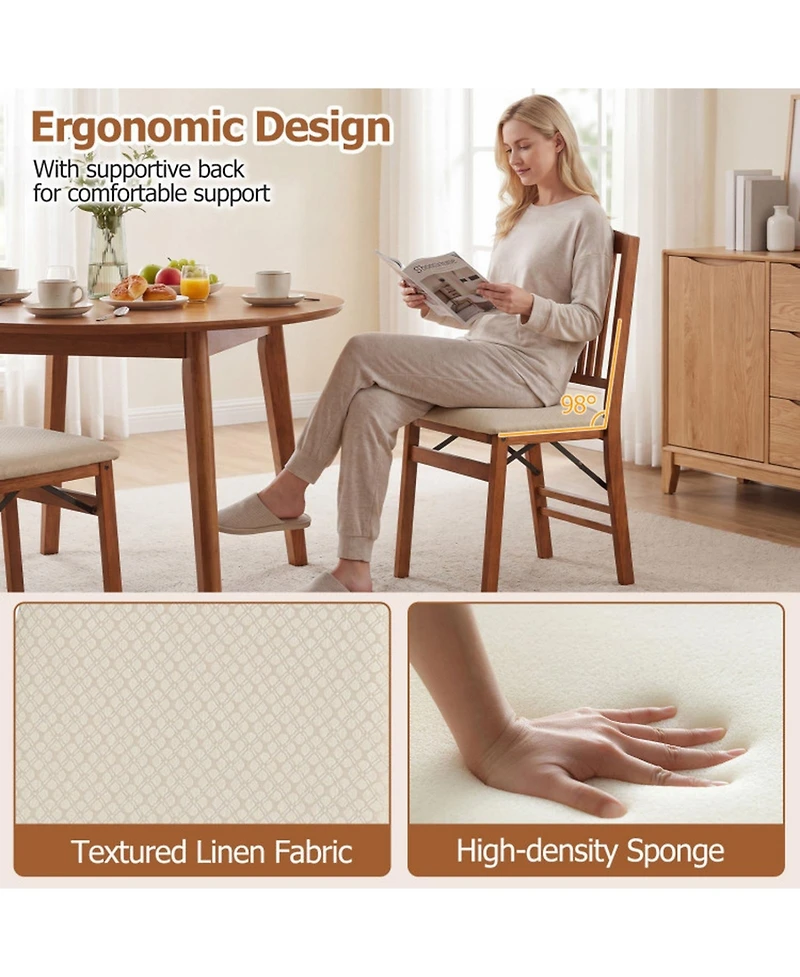 Sugift Foldable Upholstered Kitchen Chairs with Cushioned Seat