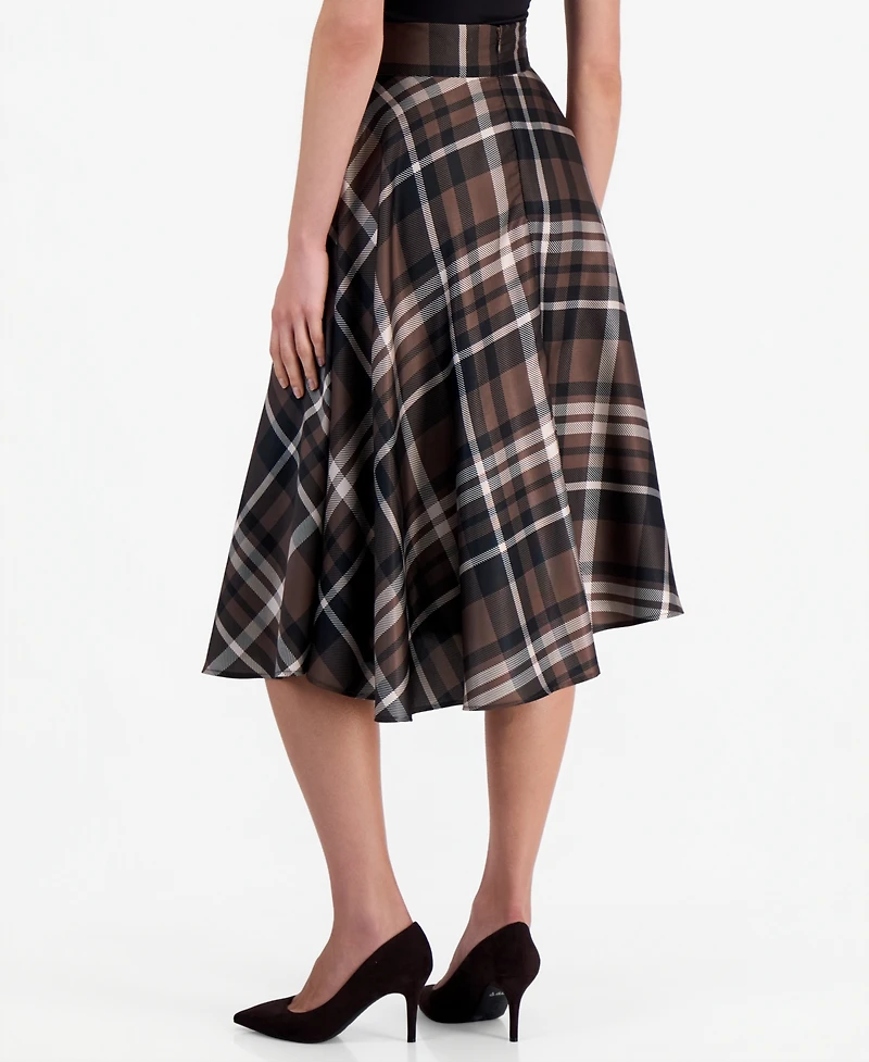 Tahari Asl Women's Plaid High-Waisted Midi Skirt
