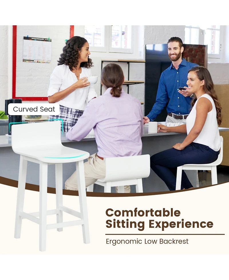 Wooden Bar Stools Set of 2 with Solid Backrest and Seat Design