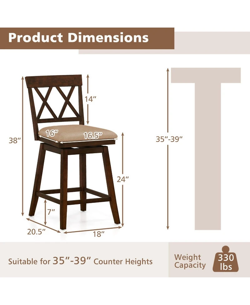Sugift 24-Inch Counter Height Bar Stools Set of 4 with Upholstered Backrest