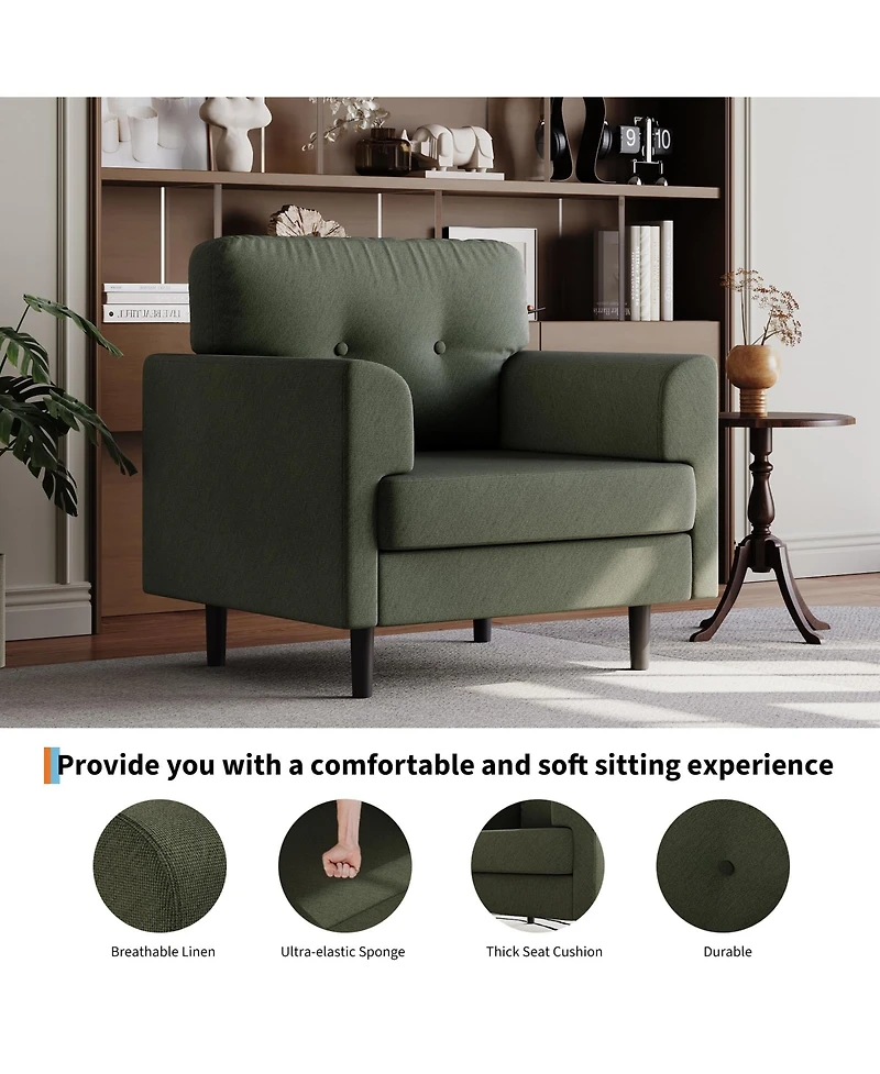 homfan Mid-Century Fabric Leisure Armchair with Wooden Support Frame, Thick Foam Padding, Quick Tool-Free Assembly and High Weight Bearing Limit
