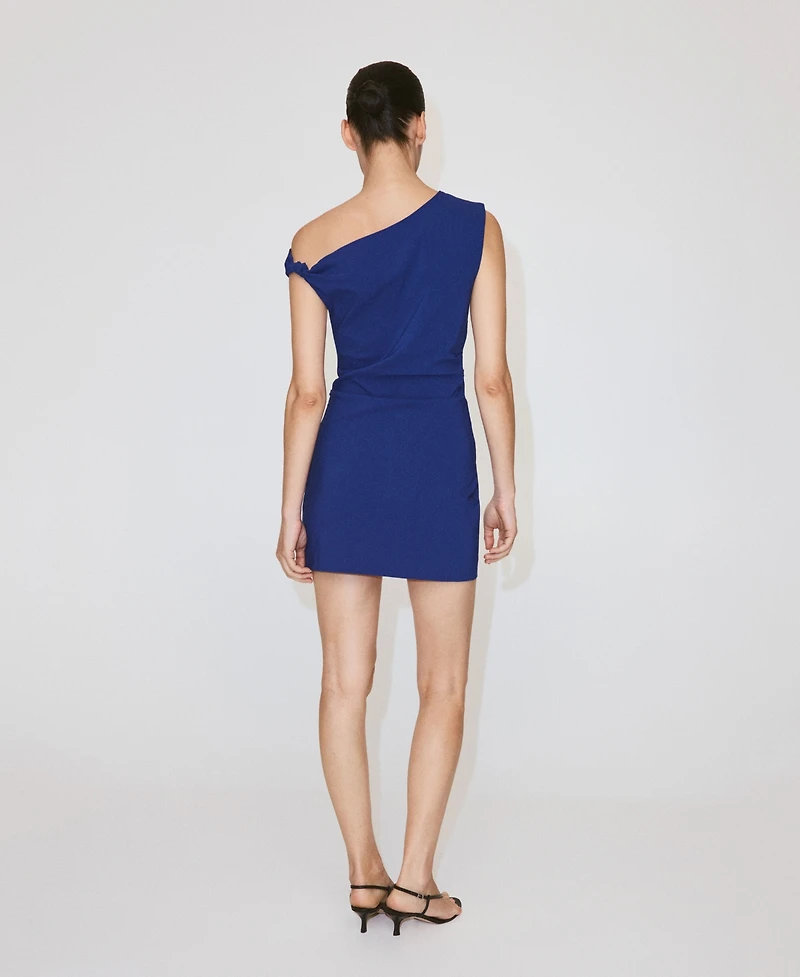 Mango Women's Mini Asymmetrical-Neckline Knot-Detail Dress