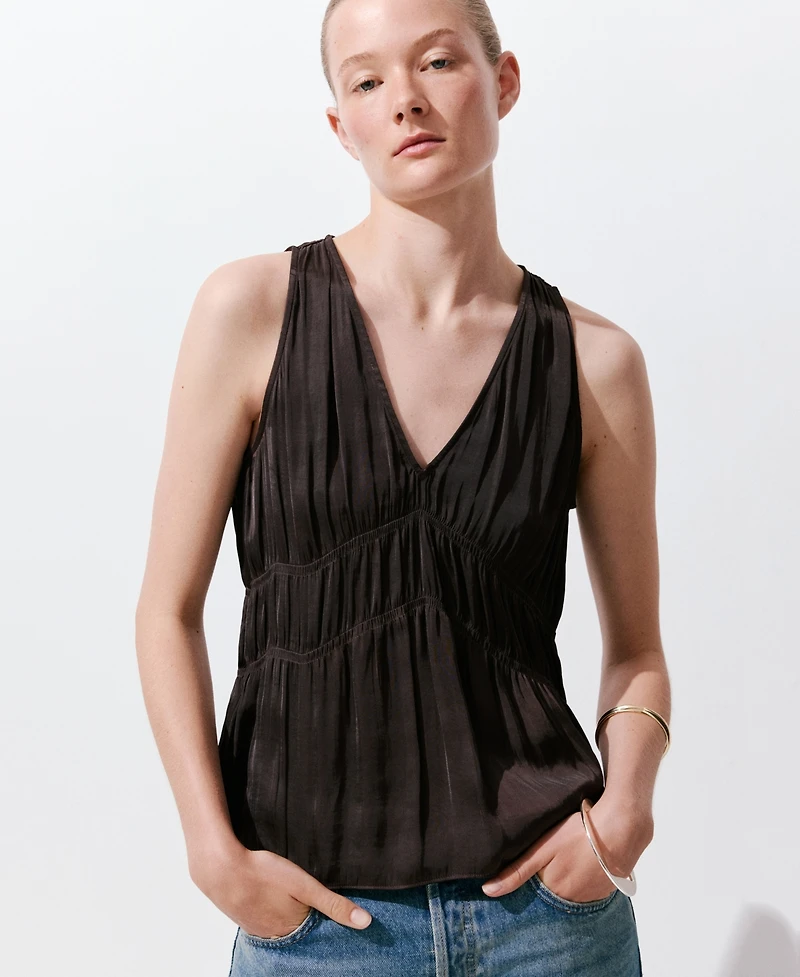 Mango Women's Ruched V-Neck Top