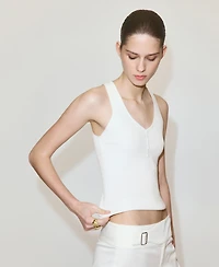 Mango Women's Buttoned Ribbed Top