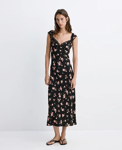 Mango Women's Short-Sleeve V-Neck Floral-Print Midi Dress