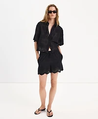 Mango Women's Pull-On Eyelet Shorts, 4" Inseam