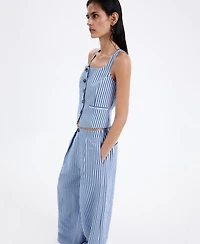 Mango Women's Striped Flowy Wide-Leg Pleated Pants
