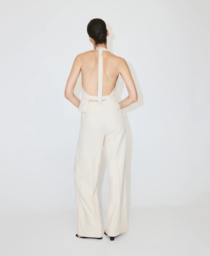 Mango Women's Combined Halter Open-Back Wide-Leg Jumpsuit