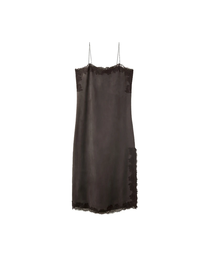 Mango Women's Lace Camisole Side Slit Midi Dress