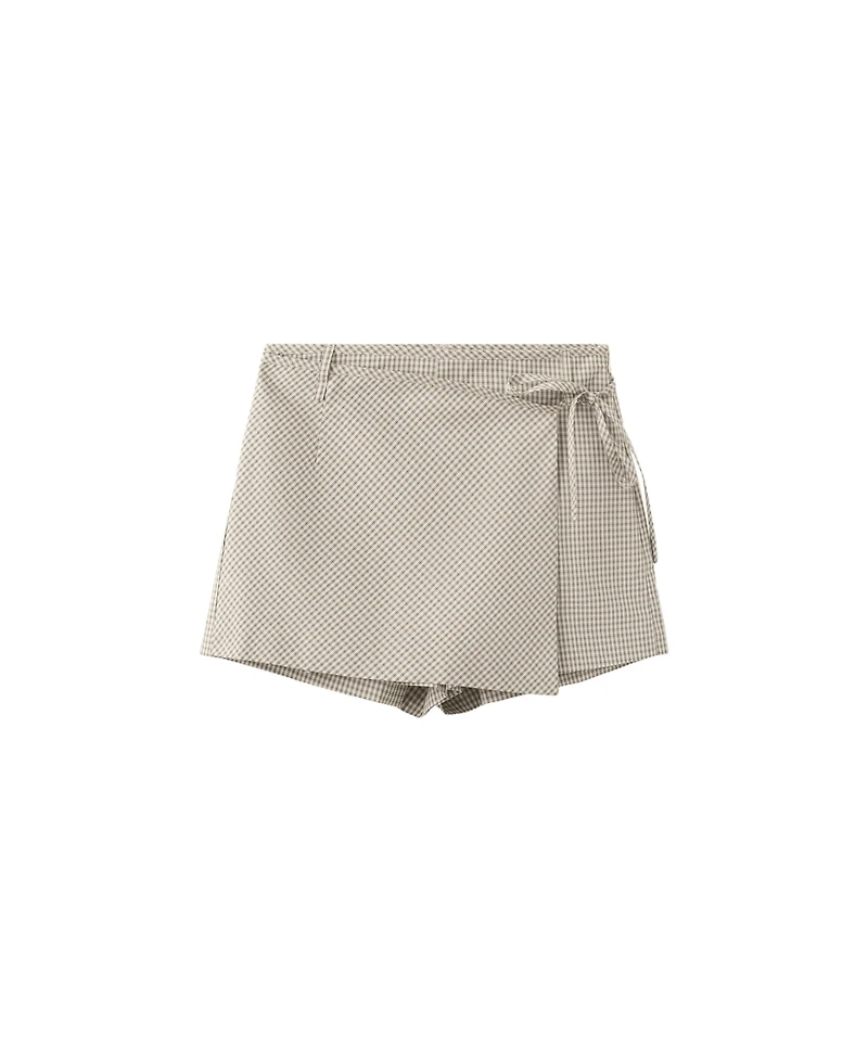 Mango Women's Plaid Tie-Waist Skort, 2.68" Inseam