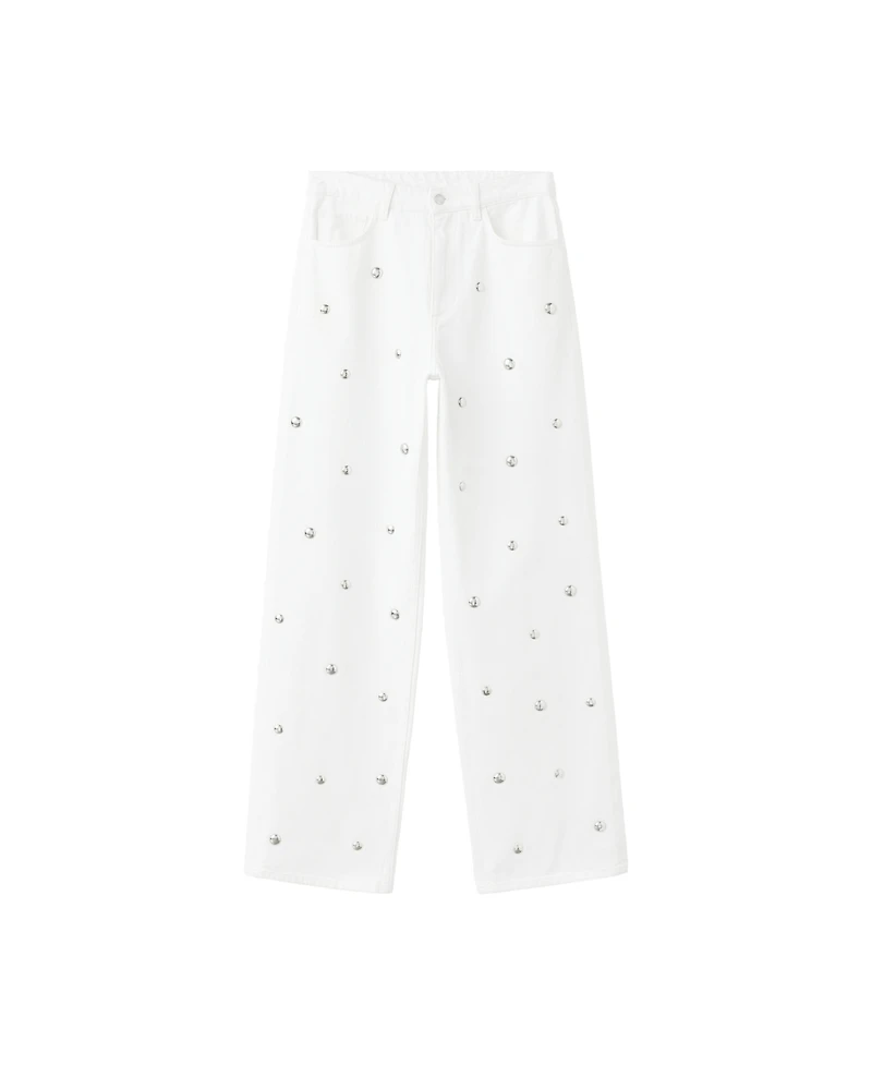 Mango Women's Wide-Leg Studded Jeans
